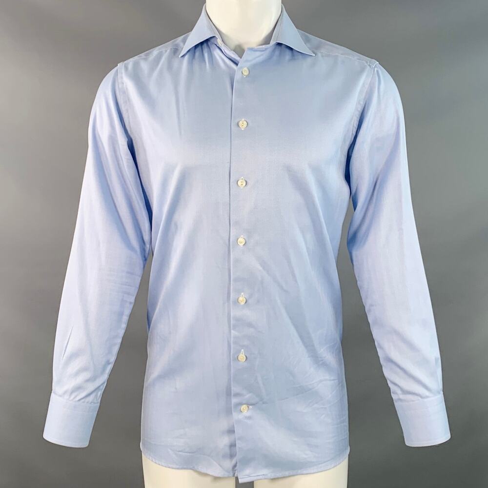 ETON Size S Blue Herringbone Cotton Curved Cutaway Long Sleeve Shirt